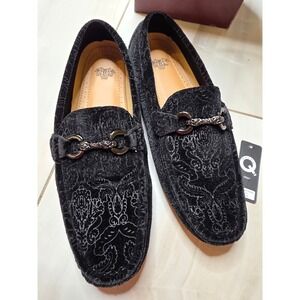 Royal Shoes Mens Black Velvet Paisley Damask Bit Loafers MOC-107 Size 8.5 NEW